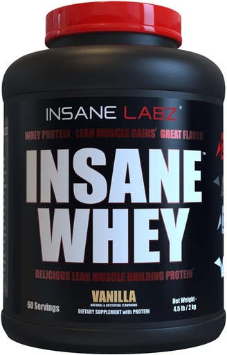 [BRSWGCA6AAMBYCYV] Insane Labz Insane Whey, 100% Lihaste Hoone vadakuvalk, Post Workout, BCAA Amino profiil, Mass Gainer, Toidu asendamine, 5lbs, 60 Srvgs, (Vanilla)