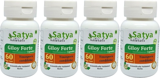 [BRSRA2QOCQHBS3D4] Giloy Forte Capsules 500 mg. 60 Veg. Kapsel | Guduchi (Tinospora Cordifolia) ekstrakt kapsler for menn og kvinner | Indisk Ayurvedic Herbal Supplement/Remedier (4 flasker 60 Kapsler)