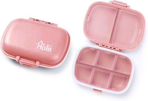 [BRSROYAQCMARSD3P] هولي 2PS 8 Compartments Travel Pill Organizer, Pocket Pharmacy for Purse Daily Pill Box Portable Medicine Organizer Vitamin Holder Container (Light Pink)