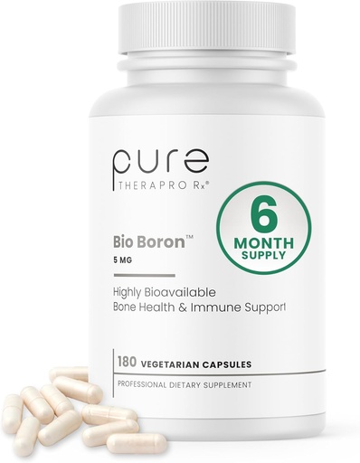 [BRSWYCAKOF5WEDY6] Pure TheraPro Rx Bio Boron, 5 mg/Capsule, 180 Capsules, Bororganik Glycine Boron Supplements for Men & Women, Vegan Mineral Supplements for Bones, Cardiovascular Function & Immunity Support