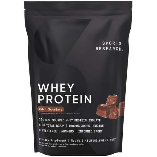 [BRSWYAQQAF7QOAAU] Sports Research Whey Protein Isolate - Sports Nutrition Protein Powder 25g per Serving - 5lb Bag Whey Protein - Dutch Chocolate Bulk Protein Powder, 60 Servings