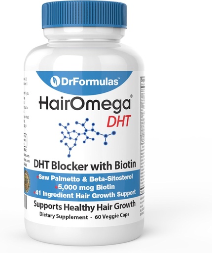 [BRSWGZQHAB6WEAIY] DrFormulas HairOmega DHT Blocker Biotin 5000 mikrog Vitaminer for hårvekst Supplement | Hårtap piller for kvinner og menn, 30 dagers forsyning
