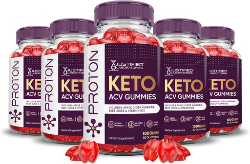 [BRSROBAHBV4BAG3K] Justified Laboratories (5 Pack Proton Protein Keto ACV Gummies Advanced Formula 1000MG Proton Boost Formulated with Pomegranate Beet Juice Powder B12 Vegan Non GMO 300 Gummys