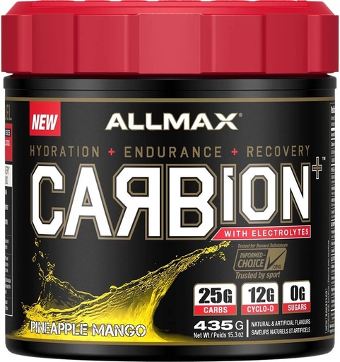 [BRSWGFIRCV7AGG3P] ALLMAX Nutrition - CARBION+ Workout Hydration Supplement Powder with Electrolytes, Supports Endurance, Recovery, and Exercise Performance, Gluten Free and Vegan, Pineapple Mango, 25 Servings