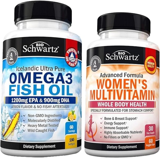 [BRSRAAAOBEMGMALO] Daily Multivitamin for Women Capsules (1 Month Supply) Plus Triple Strength Omega 3 Fish Oil Softgels (2 Month Supply)