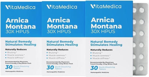 [BRSROAYEB4OQEH3H] VitaMedica Arnica Montana Blister Pack 30X Tablets for Bruising Pain and Swelling | Plant Based Formula | Recommended by Plastic Surgeons | Natural Recovery Surgery Or Injury | 3 Pack | 45 Servings