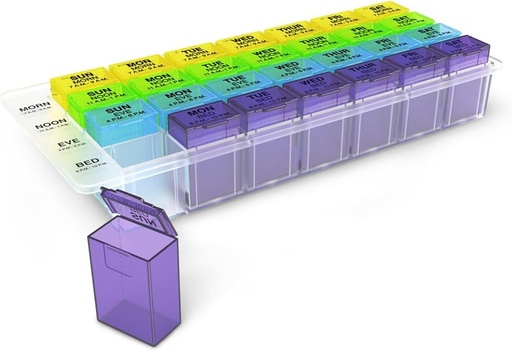 [BRSWIYY5AYOAMETC] EZY DOSE Weekly (7-Day)Pill Case, Планувальник медицини, Органік органайзера, Знімні компарти, Легко використовувати, Веселі кольори, 4 рази на день, BPA Free