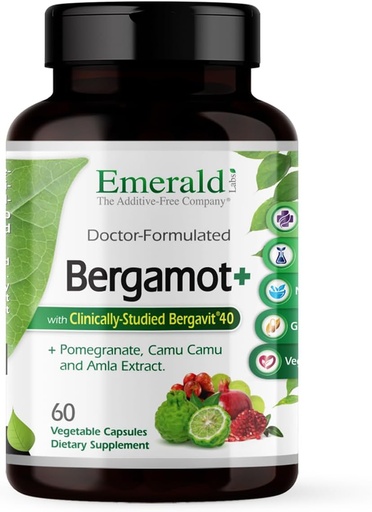 [BRSROGQ6BYMBM3LL] EMERALD LABS Bergamot + - toetab ainevahetust ja südame tervist Bergamoti, granaatõuna, Amla & Camu Camu - Gluteenivaba & Vegan - 60 köögiviljakapslit (30 serveerimist)