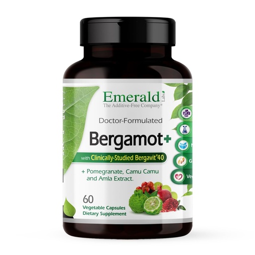 [BRSROGQ6BYMBM3LL] EMERALD LABS Bergamot+ - Supports Metabolism & Heart Health with Bergamot, Pomegranate, Amla & Camu Camu - Gluten-Free & Vegan - 60 Vegetable Capsules (30 Servings)