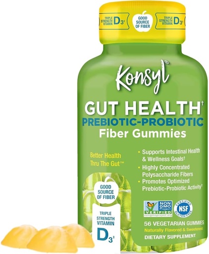 [BRSRMZDQBUPQGFL5] Konsyl Gut Health Prebiotic - Probiotic Fiber Gummies - Ayuda a apoyar la salud digestiva+ - Vegetarian Fiber Supplement Gummies for Adults- 56 Condes