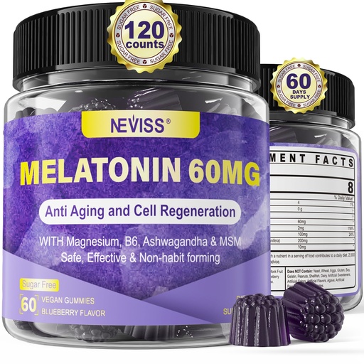 [BRSRAYLQOUFWMFDX] Antioxidant & Brain Support Melatonin 60mg 30mg for 50+ Adults | High Dose Melatonin for Anti-Aging & Immune | Extra Strength Melatonin Gummies with B6, Ashwagandha, Magnesium, MSM - 120 Gummies