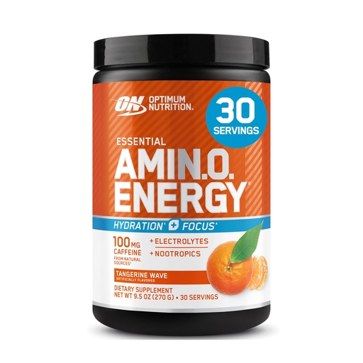 [BRSWGFQ3CJ5RO3TH] Optimum Nutrition Amino Energy Powder Plus Hydration, with BCAA, Electrolytes, and Caffeine, Tangerine Wave, 30 Servings (Packaging May Vary)