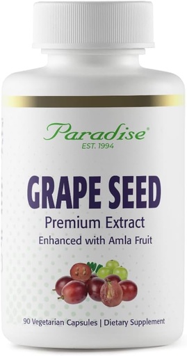 [BRSWIY33AQJRMEY3] Paradise Herbs Grape Seed Extract, Active Whole Spectrum, Antioxidant, Vegan, Non GMO, Gluten Free, 90 Vegetariske Kapsler