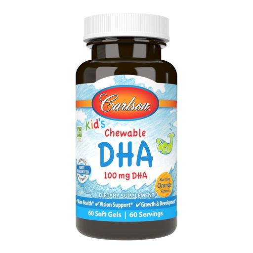 [BRSWIYILCUABM2DM] Carlson - Kid's Chewable DHA, 100 mg DHA, Brain & Vision Function, Growth & Development, Orange, 60 Chewable Softgels