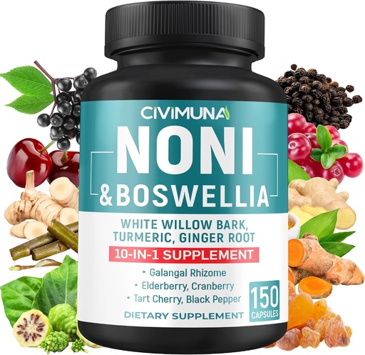 [BRSRMFAFB4NBGD3F] Noni Extract Capsules with Noni, Boswellia, White Willow Bark and More - 150 Capsules for 5 Months Supply