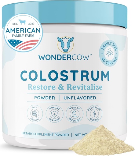 [BRSRMAA5BMGR6HL7] WONDERCOW Colostrum Supplement Powder for Gut Health, Immune Support, Muscle Recovery & Wellness | Natural IgG Pure Whole Bovine Colostrum Superfood, Unflavored, 60 Servings