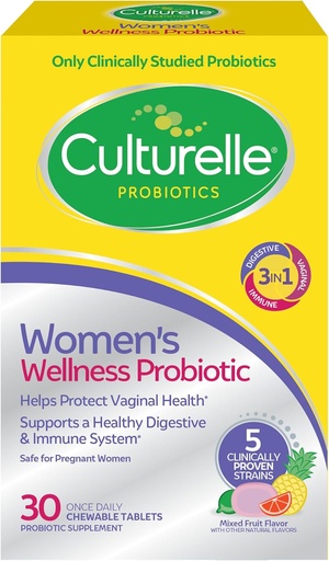 [BRSW2FAHOYDRGADJ] Culturelle Women’s Wellness, Daily Chewable Probiotics for Women - Supports Digestive, Vaginal and Immune Health, Occasional Diarrhea, Gas & Bloating - Non-GMO - 30 Count