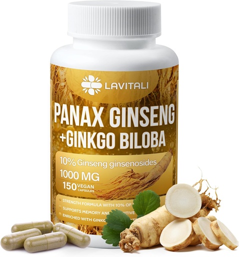 [BRSROGA5O5YRGDL3] Ginseng " Ginkgo Biloba 150 Veggie Capsules, Energy Ginseng Root Extract Powder, with Ginkgo Biloba Extract, 100% Natural " Non-GMO, Vegan, Gluten Free, Dairy Free