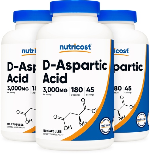 [BRSWKHDZAYNR2DTZ] Nutricost D-Aspartic Acid Capsules (180 Caps) (3 Bottles)