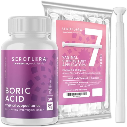 [BRSWGZIOOQNBADQU] Seroflora Boric Acid Vaginal Suppository Applicators - Boric Acid Pills Support Vaginal Odor Control - 28 Suppositories 7 Applicators