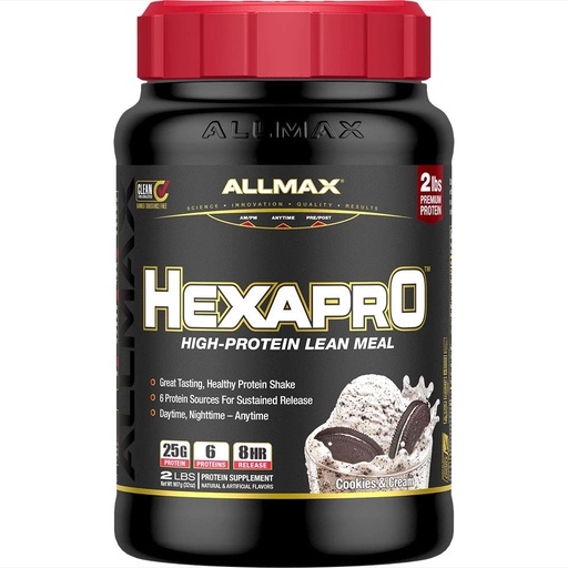 [BRSWYZQBBUCW23DG] ALLMAX HEXAPRO, Cookies & Cream - 2 lb - 25 Grams of Protein Per Serving - 8-Hour Sustained Release - Zero Sugar - 21 Servings