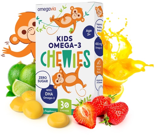 [BRSRAHT2AEHGE3I7] OmegaVia Omega 3 Chewies - Ultra-High DHA Chewables - Omega 3 for Kids Supports Brain & Eye Health - Sugar-Free Natural Fruit Flavor - Kids Omega 3 Fish Oil Chewies (30 Count)