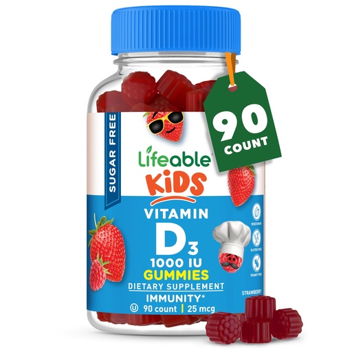 [BRSWYHAYDF7AYALB] Lifeable Sugar Free Vitamin D for Kids 1000 IU – Great Tasting Natural Flavor Gummy Supplement – Gluten Free Vegetarian Chewable – for Strong and Healthy Bones, for Children, Teen, Toddler, 90 Gummies