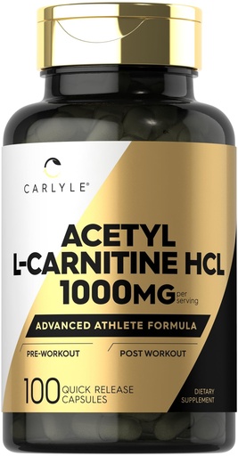 [BRSROEILO4HAICQ6] Carlyle Acetyl L-Carnitine HCL | 1000mg | 100 Capsules | Advanced Athlete Formula | Pre-Workout Supplement | Non-GMO & Gluten Free