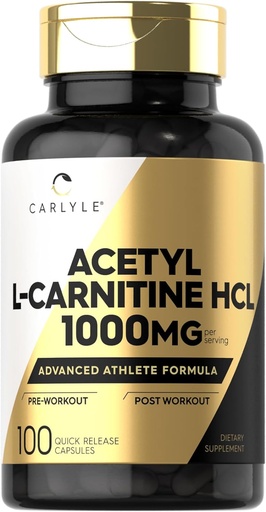 [BRSROEILO4HAICQ6] Carlyle Acetyl L-Carnitine HCL Silencio 1000mg Silencio 100 cápsulas Silencio Advanced Athlete Formula ← Pre-Workout Suplemento Silencio Non-GMO &amp; Gluten Free
