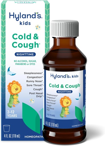 [BRSWIYIFBF7WECDU] Hyland의 Kids Cold와 Cough, Nighttime Cough Syrup Medicine for Kids Ages 2 and up, Decongestant, Sore Throat Relief and Sleeplessness, Common Cold Symptoms의 구호, 4 Fl Oz
