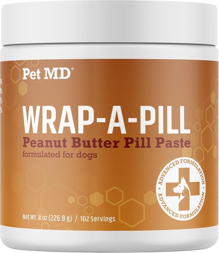 [BRSROZQEOYNW22Q2] Pet MD Wrap A Pill Peanut Butter Flavor Pill Paste for Dogs - Make a Pocket or Pouch to Hide Pills & Medication - 8 oz