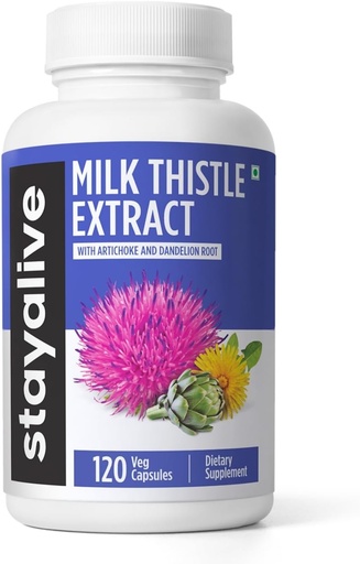 [BRSROCQ5AABAKCIZ] STAY ALIVE Milk Thistle Supplement with Dandelion Root and Artichoke Extract, 80% Silymarin Complex, 120 Pills, 100% Pure Artichoke Leaf Extract Powder, Non-GMO & Gluten-Free Herbal Capsules