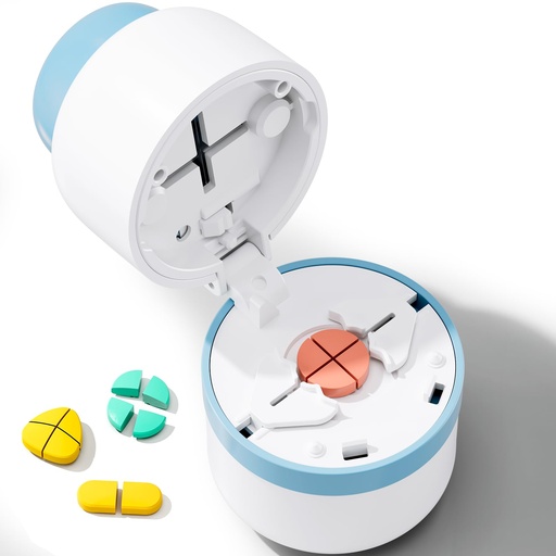 [BRSRAFT2C4FB62QU] Pill Cutter 1/4 - Pill Splitter with Stainless Steel Blade for Cutting Small Pills or Large Pills in one Fourth, Suitable for Cuting Vitamins, Tablets (1-4 Blue)