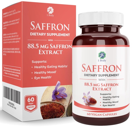 [BRSWIEIBDMHW2DDU] 1 Body Saffron Extract Supplement, 88.5 mg Safranal, Antioxidant and Mood Support, Vegetarian Capsules