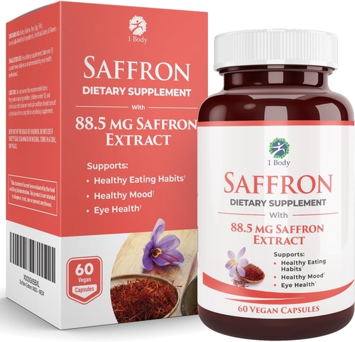 [BRSWIEIBDMHW2DDU] 1 Captura de cos Saffron suplementari, 88. 5 mg Safranal, Antioxidant i Moiva, Vegetarian Capules