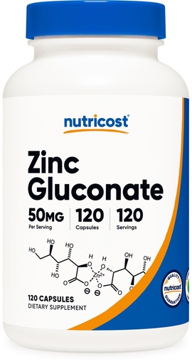 [BRSWYFQLCJ6W2CI4] Nutricost Zinc Gluconate 120 Vegetarian Capsules (50mg) - Gluten Free and Non-GMO