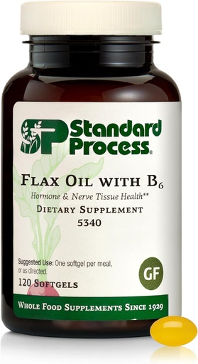[BRSWIGIMAV4R4EI5] Standard Process Flax Oil with B6 - Supplement for Hormone & Nerve Tissue Support - Supports Brain, Heart & Skin Skin - Gluten-Free, Non-Dairy & Non-Soy - 120 Softgels (120 Servings)