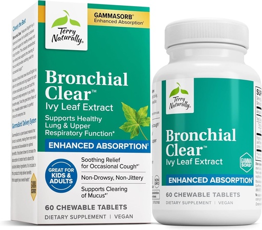 [BRSRAZD6AQIWGHT4] Terry Naturally Bronchial Clear Ivy Leaf Extract Chewable - Lung & Respiratory Health Support Supplement - Dietary Supplement with English Ivy Leaf Extract - 60 Chewable Tablets (60 Servings)