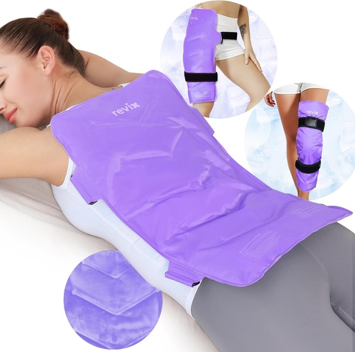 [BRSWYHA2C5YWADTX] REVIX Pacote de gelo traseiro extra-grande, Reutilizável Gel Cold Compress Wrap para alívio completo das costas, Ideal para dor muscular, cansaço, recuperação e músculos doloridos – Correias ajustável, roxo