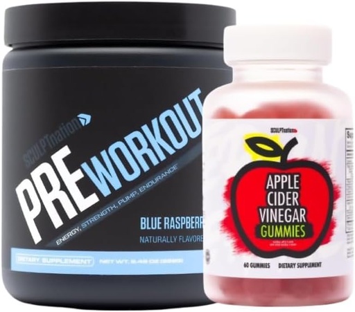 [BRSROCT6AUIW22DF] Sculpt Nation by V Shred Pre Workout Blue Raspberry and Apple Cider Vinegar Gummies Bundle