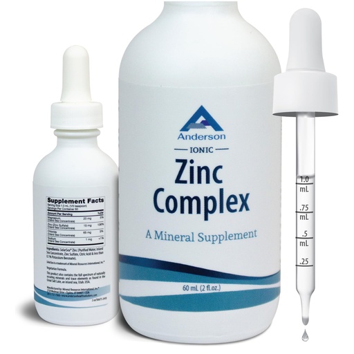 [BRSRAAI6CINWKAA2] Anderson Ionic Zinc Complex, Liquid Drops for Immune Support, 15mg Zinc Sulfate per Serving, Balanced Trace Mineral Dietary Supplement for Women, Men, 60 Servings, 2oz Bottle