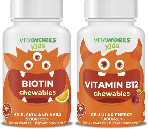 [BRSROEL7CIFBUHT2] Kids Biotin 5000mcg Chewables + Vitamin B12 Chewables Bundle