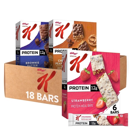 [BRSWGBAEAEHWCELF] Special K Bar Protein Meal Bars, Meal Replacement, Bulk Protein Snacks, Variety Pack (3 Boxes, 18 Count)