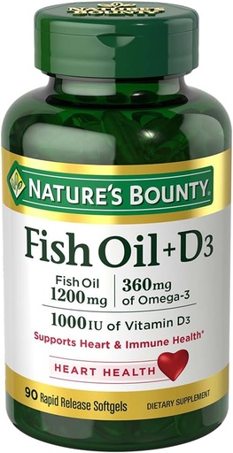 [BRSWIYDYAJYR6C3A] Nature's Bounty Fish Oil plus Vitamin D3, 90 Count