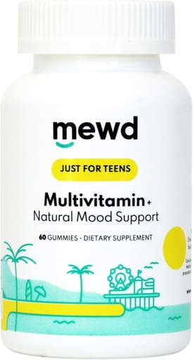 [BRSW22YBPJ6GEELB] MEWD Teen/Kids Daily Multivitamin Gummy with Natural Mood Enhancer,Vegan, Immune System Booster supplement,Kids Vitamin with Iron,Zinc, Gluten Free-Focus Vitamin for Kids-Brain Health-Made in USA