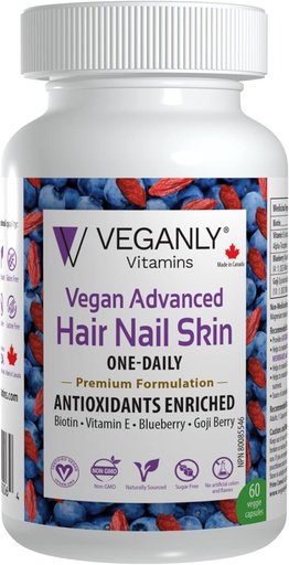 [BRSWGFL3BYNQI2AV] Vegan Advanced Hair Nail Skin One-Daily, 60 Veggie Caps -Antioxidant Enriched. Improve Hair, Improve Skin Health and Nail Health - Plant Based with Biotin & Natural Superfood