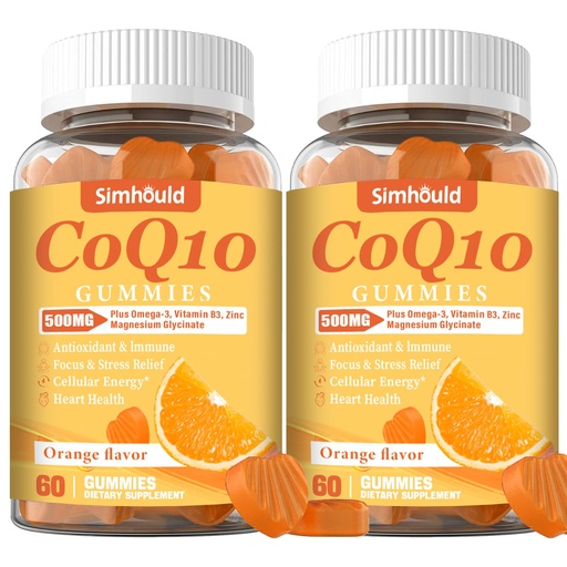[BRSRA2T6O4FQ2E35] 2 Pack CoQ10 500MG Gummies - Plus Omega-3, Magnesium, Vitamin B3 & Zinc - 3X Better Absorption Coenzyme Q10 Supplements for Heart Health, Cellular Energy & Antioxidant, Non-GMO 120 Counts