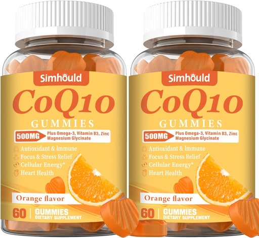 [BRSRA2T6O4FQ2E35] 2 Pack CoQ10 500MG Gummies - Plus Omega-3, Magnesium, Vitamin B3 ' Zinc - 3X Better Absorption Coenzyme Q10 supplements for Heart Health, Cellular Energy " Antioxidant, Non-GMO 120 counts
