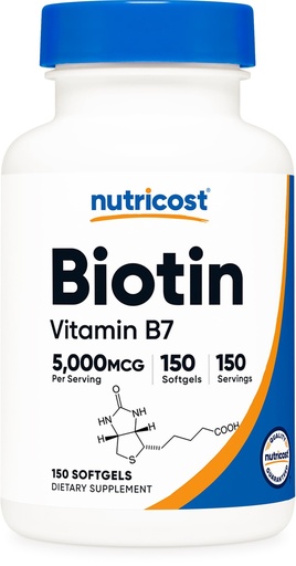 [BRSWGBAZPICRGHT4] Nutricost Biotin (5,000mcg) 150 Softgels - Vitamin B7 - Gluten Free, Non-GMO