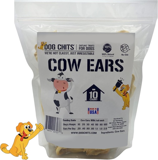 [BRSW2FQLDFYWAFDJ] Dog Chits Cow Ears Dog and Puppy Treats - All Natural Grain and Chemical Free Training Chews - High Protein and Low Fat - Supports Dental Health - Made in The USA - 10 Count